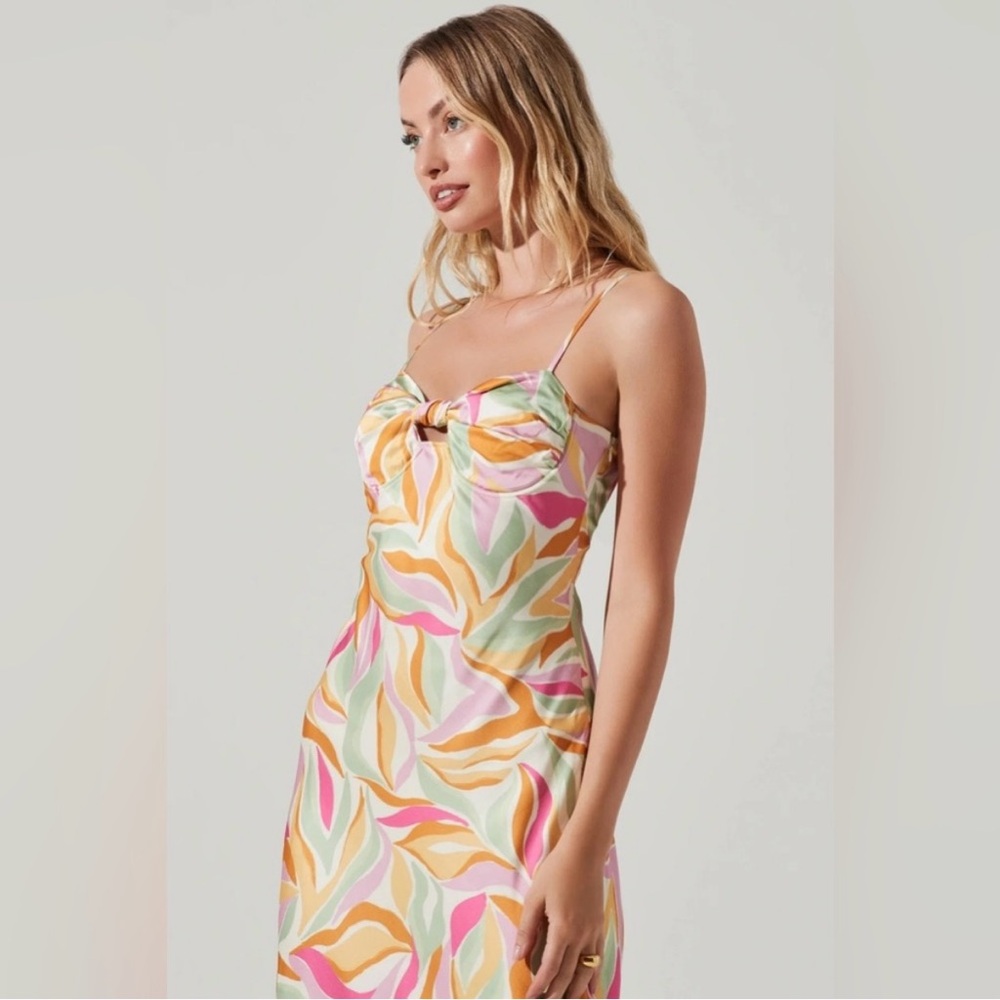 ASTR the Label Mariela Midi Dress Mustard Pink Floral Summer Party Dress Large